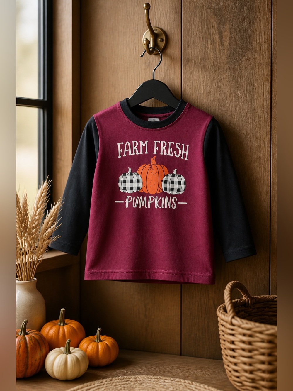 NWT Boys Farm Fresh Pumpkins Shirt w/Raglan Sleeves & Elbow Patch Size 0-3 month